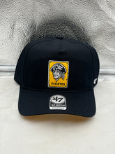 Load image into Gallery viewer, Pittsburgh Pirates MLB '47 Brand Throwback Black Hitch Adjustable Snapback Hat featuring the iconic team logo and vintage design.