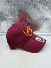 Load image into Gallery viewer, USC Trojans NCAA '47 Brand Throwback Red Clean Up Adjustable Strapback Hat displayed on a white background, showcasing the iconic USC logo and vibrant red color.