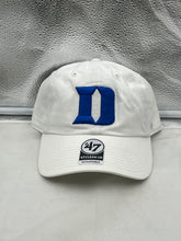 Load image into Gallery viewer, Duke Blue Devils NCAA '47 Brand White Clean Up Adjustable Strapback Hat showcasing stylish design and adjustable strap for a perfect fit