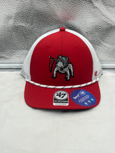 Load image into Gallery viewer, Georgia Bulldogs NCAA '47 Throwback Red Rope Trucker Adjustable Snapback Hat displayed on a mannequin, showcasing a vibrant red color and vintage rope detail.