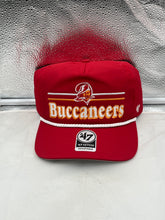 Load image into Gallery viewer, Tampa Bay Buccaneers NFL '47 Throwback Red Hitch Rope Snapback Adjustable Hat showcasing vibrant red color and retro design.