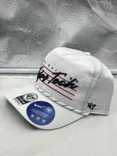Load image into Gallery viewer, Close-up view of Texas Tech Red Raiders NCAA '47 Brand White Hitch Script Adjustable Snapback Hat highlighting adjustable strap and comfortable fit.