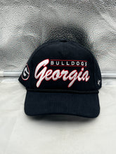 Load image into Gallery viewer, Georgia Bulldogs NCAA '47 Corduroy Black Hitch Script Adjustable Snapback Hat showcasing the prominent script logo for team pride.