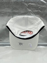 Load image into Gallery viewer, Close-up of the Cleveland Browns NFL '47 White Reversed Script Hitch Snapback Adjustable Hat emphasizing the bold reversed script logo.