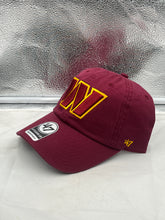 Load image into Gallery viewer, Side view of the Washington Commanders NFL '47 Brand Red Clean Up Adjustable Strapback Hat, highlighting the adjustable strapback design for a customizable fit.
