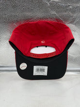 Load image into Gallery viewer, Model wearing the Cincinnati Reds MLB '47 Brand Red Script Hitch Rope Adjustable Snapback Hat, perfect for showing off your team pride with this trendy Cincinnati Reds hat.