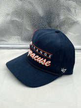 Load image into Gallery viewer, Close-up view of the Syracuse Orange NCAA '47 Brand Corduroy Blue Hitch Adjustable Snapback Hat featuring the iconic Syracuse logo.