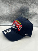 Load image into Gallery viewer, Close-up of the UConn Huskies NCAA '47 Brand 1999 Champs Navy Clean Up Adjustable Strapback Hat, highlighting the quality fabric and championship detailing.