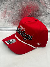 Load image into Gallery viewer, Close-up view of Georgia Bulldogs NCAA '47 Brand Red Hitch Rope Script Adjustable Snapback Hat highlighting high-quality craftsmanship.