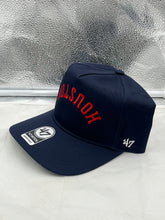 Load image into Gallery viewer, Houston Texans NFL '47 Brand Navy Reversed Script Hitch Snapback Adjustable Hat displayed front view against a neutral background.