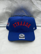 Load image into Gallery viewer, Buffalo Bills NFL '47 Brand Blue Reversed Script Hitch Snapback Adjustable Hat showcasing the unique reversed script design and iconic logo, perfect for sports fans looking for stylish and comfortable game day gear.