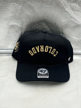 Load image into Gallery viewer, Colorado Buffaloes NCAA '47 Black Reversed Hitch Script Adjustable Snapback Hat showcasing stylish design and bold reversed hitch script logo.