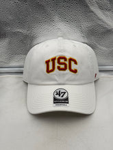Load image into Gallery viewer, USC Trojans NCAA '47 Brand White Clean Up Adjustable Strapback Hat front view showcasing the iconic logo for fans.