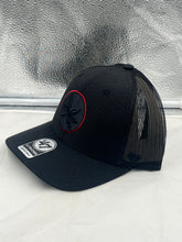 Load image into Gallery viewer, Ohio State Buckeyes NCAA '47 Brand Black Trucker Adjustable Snapback Hat displayed showing the breathable mesh back for comfort and airflow.