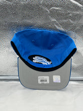 Load image into Gallery viewer, Close-up view of the Detroit Lions NFL '47 Brand Blue Rope Hitch Snapback Adjustable Hat detailing the rope accent and adjustable snapback closure.