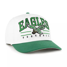 Load image into Gallery viewer, Close-up view of the Philadelphia Eagles NFL '47 Throwback White Hitch Rope Snapback Adjustable Hat, showcasing its unique design and logo - Perfect Philadelphia Eagles hat.
