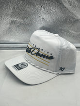 Load image into Gallery viewer, Notre Dame Fighting Irish NCAA '47 Brand White Rope Script Hitch Adjustable Hat displayed at an angle showcasing the front script emblem.