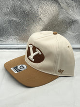 Load image into Gallery viewer, Side view of BYU Cougars NCAA '47 Brand Natural Two Tone Hitch Adjustable Snapback Hat highlighting the adjustable snapback closure.