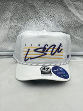 Load image into Gallery viewer, LSU Tigers NCAA '47 Brand White Script Hitch Rope Adjustable Snapback Hat displayed against a neutral background, showcasing its stylish white design and bold script logo.