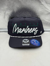 Load image into Gallery viewer, Seattle Mariners MLB '47 Brand Navy Script Hitch Rope Adjustable Snapback Hat featuring adjustable snapback design, perfect for fans of the Seattle Mariners hat.