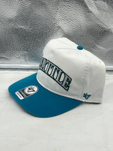 Load image into Gallery viewer, Side view of the Seattle Mariners MLB '47 Throwback White TT Script Hitch Adjustable Snapback Hat showcasing the adjustable snapback closure.