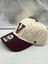 Load image into Gallery viewer, Close-up view of the Vancouver Canucks NHL '47 Brand Throwback Clean Up Tan Two Tone Adjustable Hat showcasing its adjustable strap and quality materials.