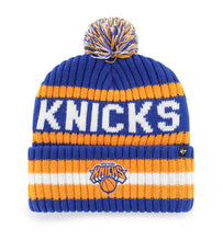 Load image into Gallery viewer, New York Knicks NBA '47 Brand Royal Bering Knit Cuff Cap Beanie in royal blue, perfect for showcasing team spirit and keeping warm during colder months. Ideal New York Knicks beanie for fans.