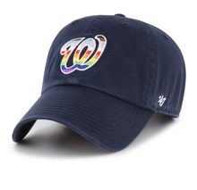 Load image into Gallery viewer, Washington Nationals MLB '47 Brand Navy Rainbow Pride Clean Up Adjustable Hat, Washington Nationals Pride hat front view