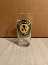 Load image into Gallery viewer, Oakland Athletics MLB 16oz Pint Budweiser Glass Mug Cup showcasing the team's logo, ideal for game day beverages, crafted from high-quality glass for durability.