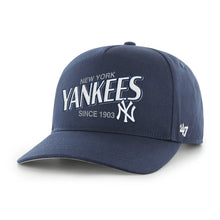 Load image into Gallery viewer, New York Yankees MLB '47 Brand Navy Hitch Adjustable Snapback Hat showcasing the iconic team logo, perfect for fans looking for a stylish New York Yankees hat.