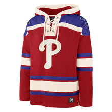 Load image into Gallery viewer, Philadelphia Phillies MLB '47 Brand Red Lacer Men's Hockey Hoodie - Casey's Sports Store