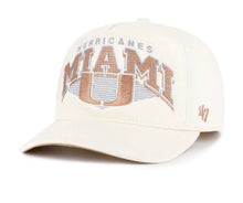 Load image into Gallery viewer, Miami Hurricanes NCAA '47 Brand Natural Script Hitch Adjustable Snapback Hat featuring a stylish script design, perfect for showing team pride. Ideal Miami Hurricanes hat for fans.