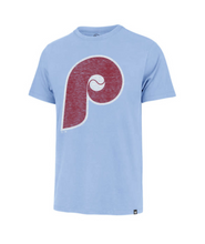 Load image into Gallery viewer, Philadelphia Phillies Throwback MLB '47 Brand Blue Men's Tee Shirt showcasing vibrant retro design and comfortable fit, ideal for game days and casual outings.