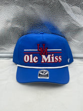 Load image into Gallery viewer, Ole Miss Rebels NCAA '47 Brand Blue Script Rope Hitch Adjustable Snapback Hat showcasing vintage style and modern design, perfect for fans and outdoor activities.