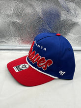 Load image into Gallery viewer, Close-up view of Atlanta Braves MLB '47 Brand Throwback Script Hitch Rope Adjustable Snapback Hat with adjustable snapback closure for a perfect fit.