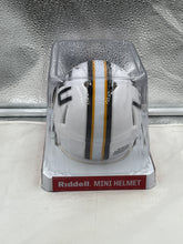 Load image into Gallery viewer, LSU Tigers NCAA Riddell Speed White Alternate Mini Helmet positioned on a desk as a perfect collectible for fans.