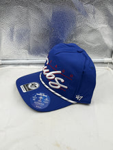 Load image into Gallery viewer, Adjustable snapback closure of the Chicago Cubs MLB '47 Brand Blue Script Hitch Rope Hat, designed for a comfortable fit for all head sizes while displaying team pride.