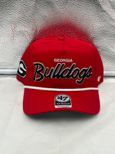 Load image into Gallery viewer, Georgia Bulldogs NCAA '47 Brand Red Hitch Rope Script Adjustable Snapback Hat showcasing vibrant red color and stylish rope script design.