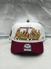 Load image into Gallery viewer, Florida State Seminoles FSU NCAA '47 Brand White Script Hitch Adjustable Hat showcasing its iconic embroidered script in front of a clean white background.