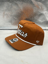 Load image into Gallery viewer, Side view of Texas Longhorns NCAA '47 Brand Script Orange Rope Hitch Adjustable Snapback Hat featuring the iconic script logo and adjustable snapback closure for a custom fit.