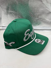 Load image into Gallery viewer, Philadelphia Eagles NFL '47 Throwback Green Script Hitch Snapback Adjustable Hat worn on a model, highlighting its retro charm and team loyalty, a must-have Philadelphia Eagles hat.