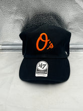 Load image into Gallery viewer, Baltimore Orioles MLB '47 Brand Black Clean Up Adjustable Hat displayed with the iconic logo, showcasing its sleek black design and adjustable strap.