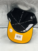 Load image into Gallery viewer, Durable Pittsburgh Pirates MLB '47 Brand Throwback Black Hitch Adjustable Snapback Hat offering a sleek black color and classic throwback style for dedicated fans.