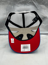 Load image into Gallery viewer, Side view of the Ole Miss Rebels NCAA '47 Brand Blue Trucker Mesh Adjustable Snapback Hat highlighting the adjustable snapback closure for a perfect fit.