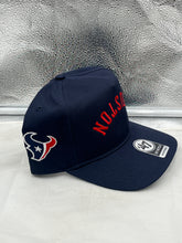 Load image into Gallery viewer, Houston Texans NFL '47 Brand Navy Reversed Script Hitch Snapback Adjustable Hat worn by a fan, highlighting its stylish fit.