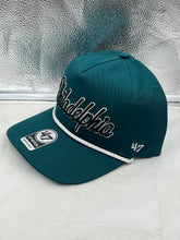 Load image into Gallery viewer, Close-up of the Philadelphia Eagles NFL '47 Brand Green Script Hitch Snapback Adjustable Hat featuring high-quality fabric and adjustable snapback.