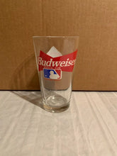 Load image into Gallery viewer, Close-up of the Texas Rangers MLB 16oz Pint Budweiser Glass Mug Cup featuring the iconic Rangers logo, ideal for baseball fans and collectors.