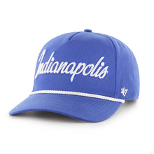 Load image into Gallery viewer, Indianapolis Colts NFL '47 Brand Blue Script Rope Hitch Snapback Adjustable Hat, Indianapolis Colts hat detail view