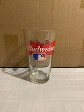 Load image into Gallery viewer, Close-up view of the Atlanta Braves MLB 16oz Pint Budweiser Glass Mug Cup, a must-have for Atlanta Braves glass collectors and enthusiasts.