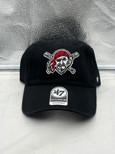 Load image into Gallery viewer, Pittsburgh Pirates MLB '47 Brand Black Clean Up Adjustable Hat displayed on a neutral background for football fan merchandise.